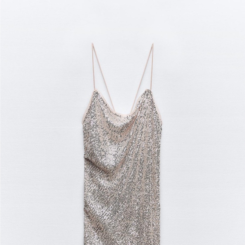 NWT Zara Silver Sequin Strapless Top